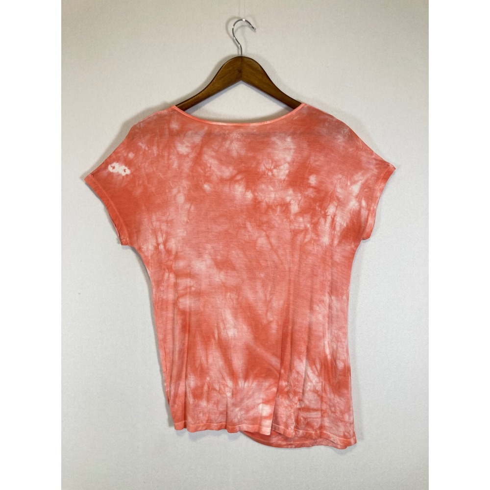 Boho Sahalie Womens Medium Coral Tie Dye Side Knot Front Twist Dolman Tee Shirt - Picture 2 of 9